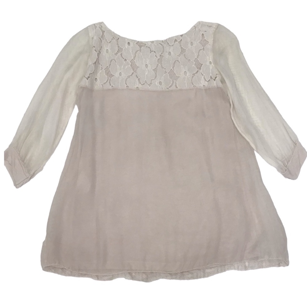 Amanti 100% Silk Blouse Made in Italy Lace Trim Top Size Small - Picture 4 of 15